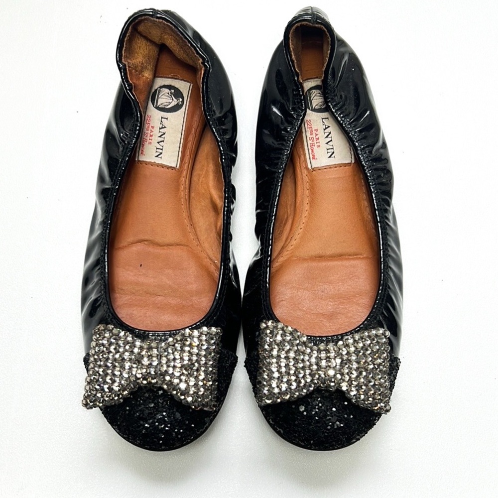 LANVIN Ballet Jewel Bow Black Flats